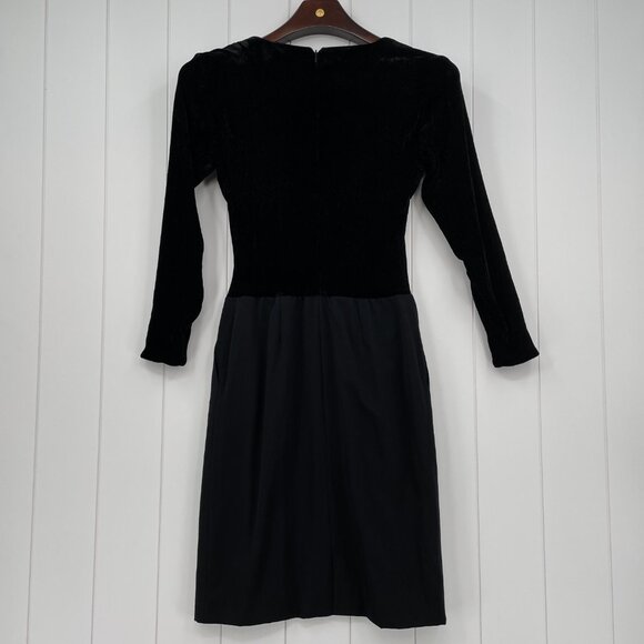 Vintage 80s Nina Ricci Black Sheath Long Sleeve Dress Square Neckline | M 40 - Picture 10 of 16